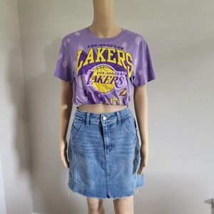 Upcycled Cropped LA Lakers Graphic T-Shirt Size XS OOAK Elastic Waist Bleached